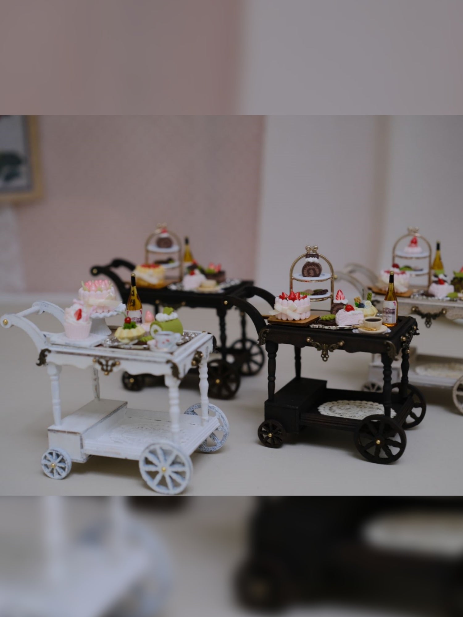 1/6 1/12 Scale Miniature Dollhouse Fully-Stocked Antique Dessert Trolley