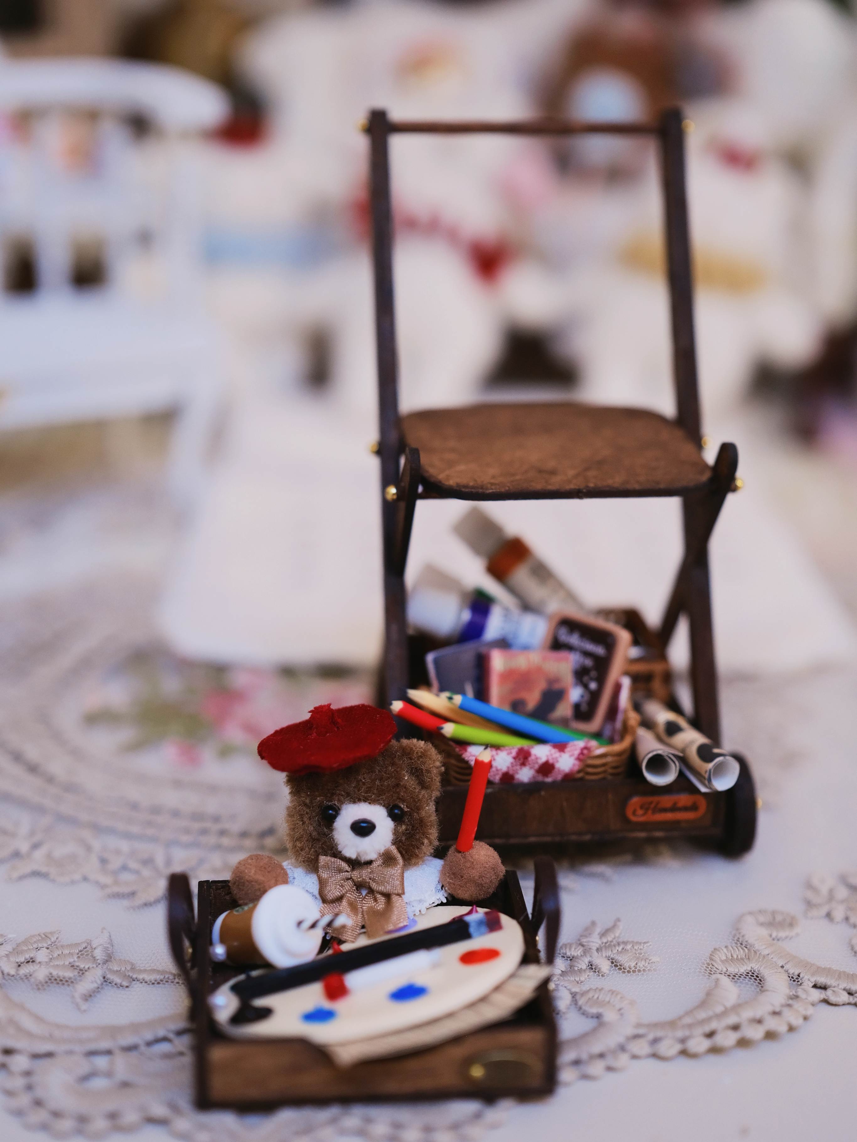 1/6 1/12 Scale Miniature Dollhouse Animal Cart with Miniature Accessories