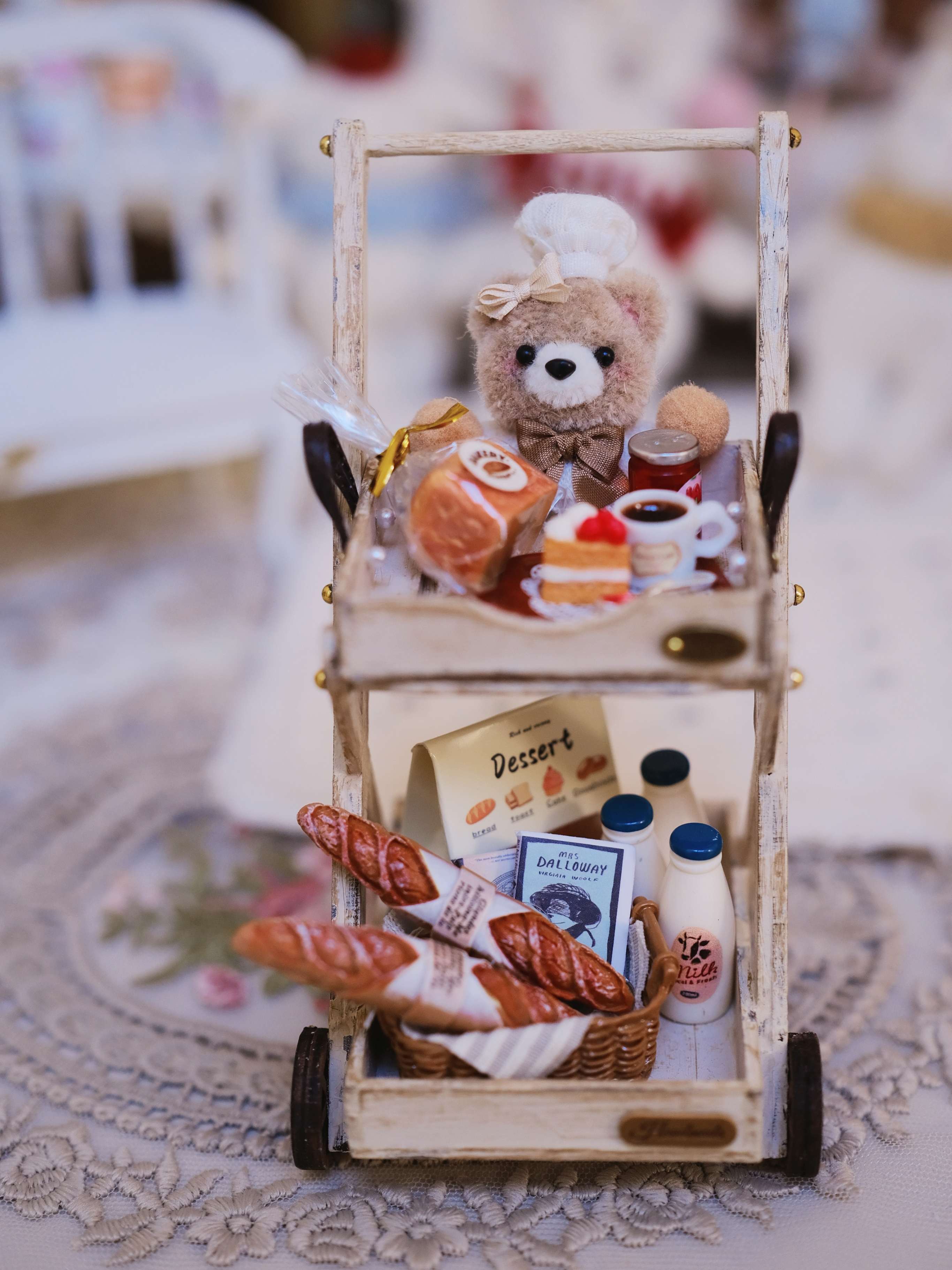 1/6 1/12 Scale Miniature Dollhouse Animal Cart with Miniature Accessories