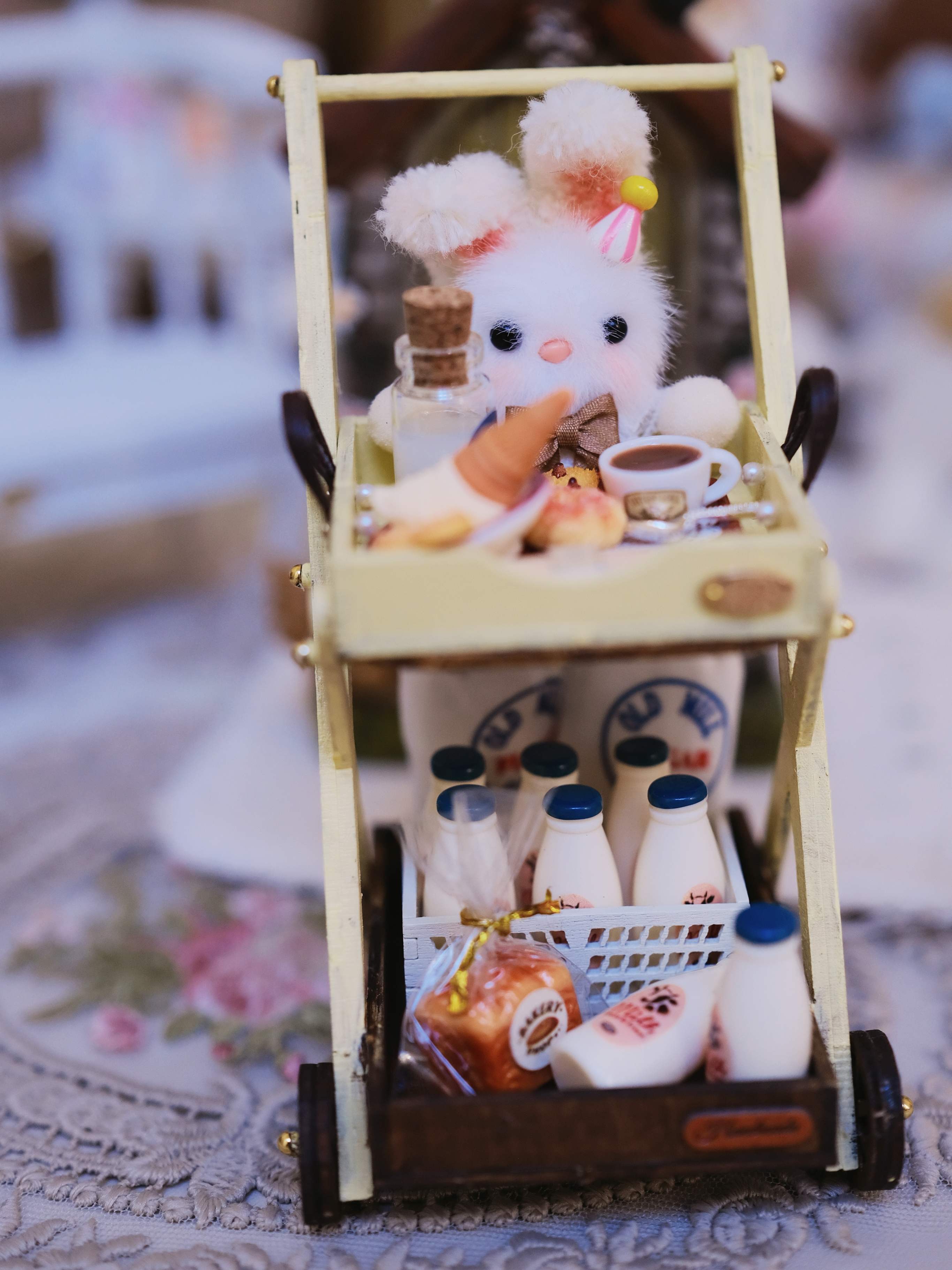 1/6 1/12 Scale Miniature Dollhouse Animal Cart with Miniature Accessories
