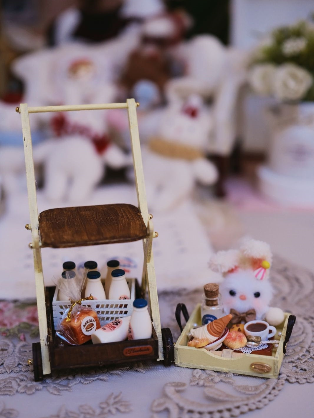 1/6 1/12 Scale Miniature Dollhouse Animal Cart with Miniature Accessories