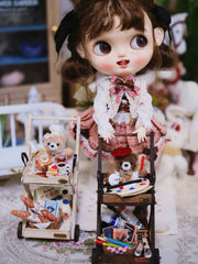 1/6 1/12 Scale Miniature Dollhouse Animal Cart with Miniature Accessories
