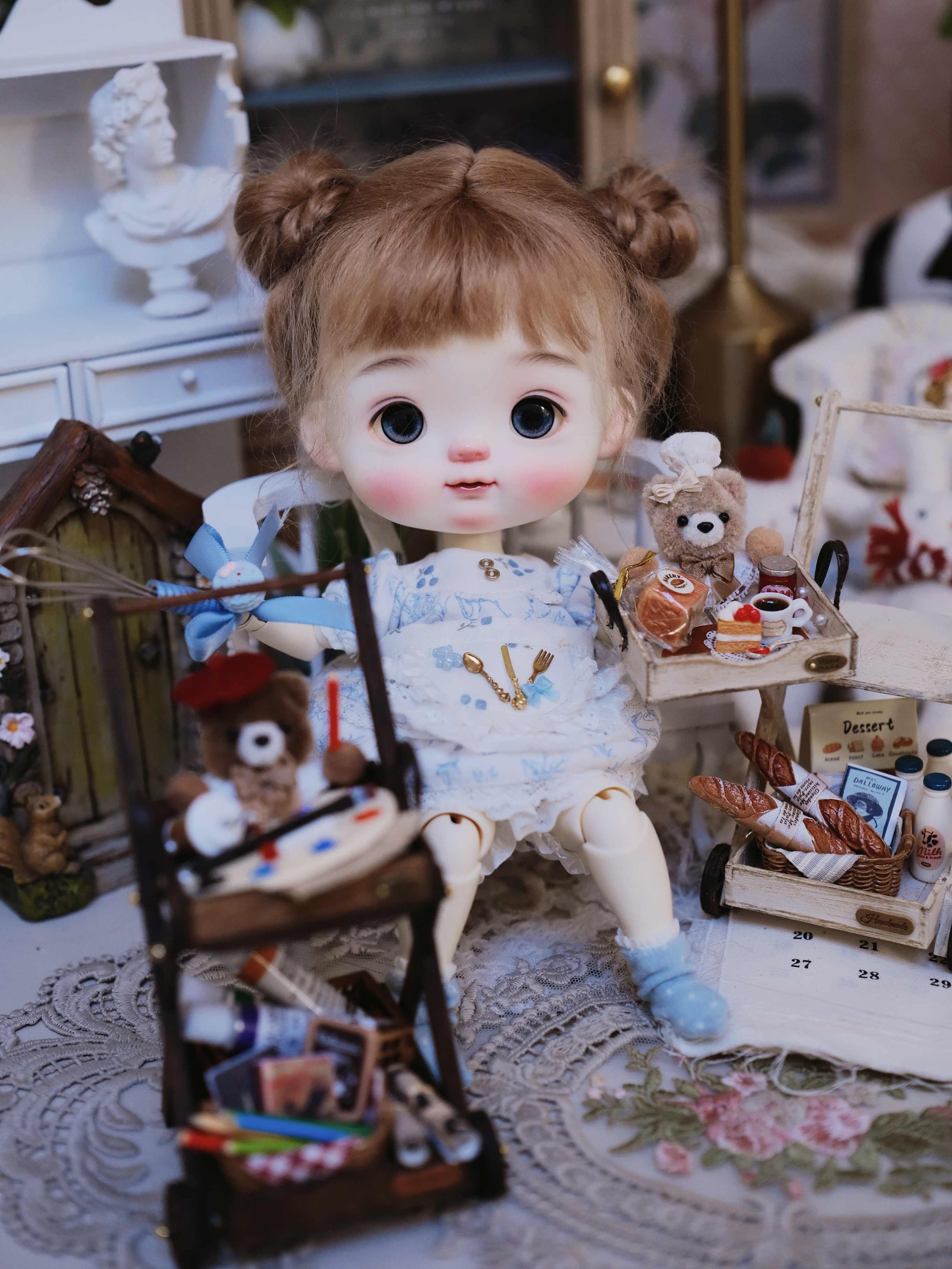1/6 1/12 Scale Miniature Dollhouse Animal Cart with Miniature Accessories