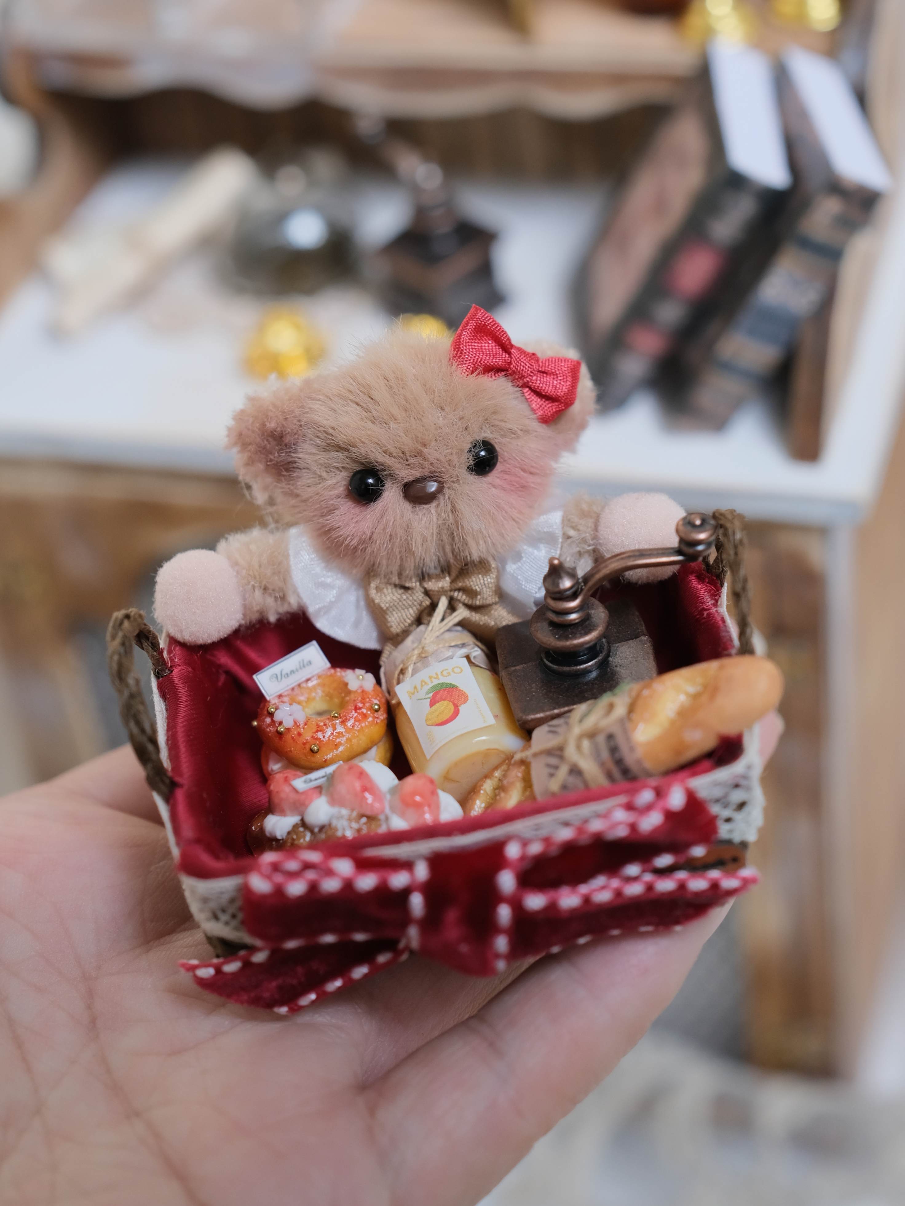 Handmade Doll Miniature, Woven Picnic Basket