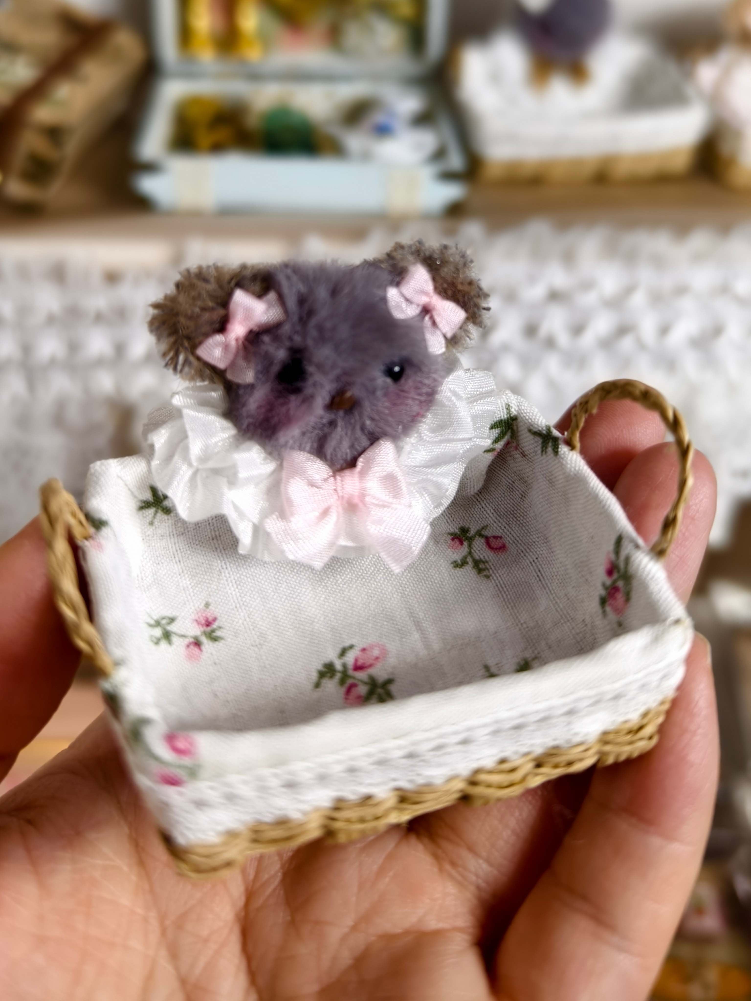 Handmade Doll Miniature, Woven Picnic Basket