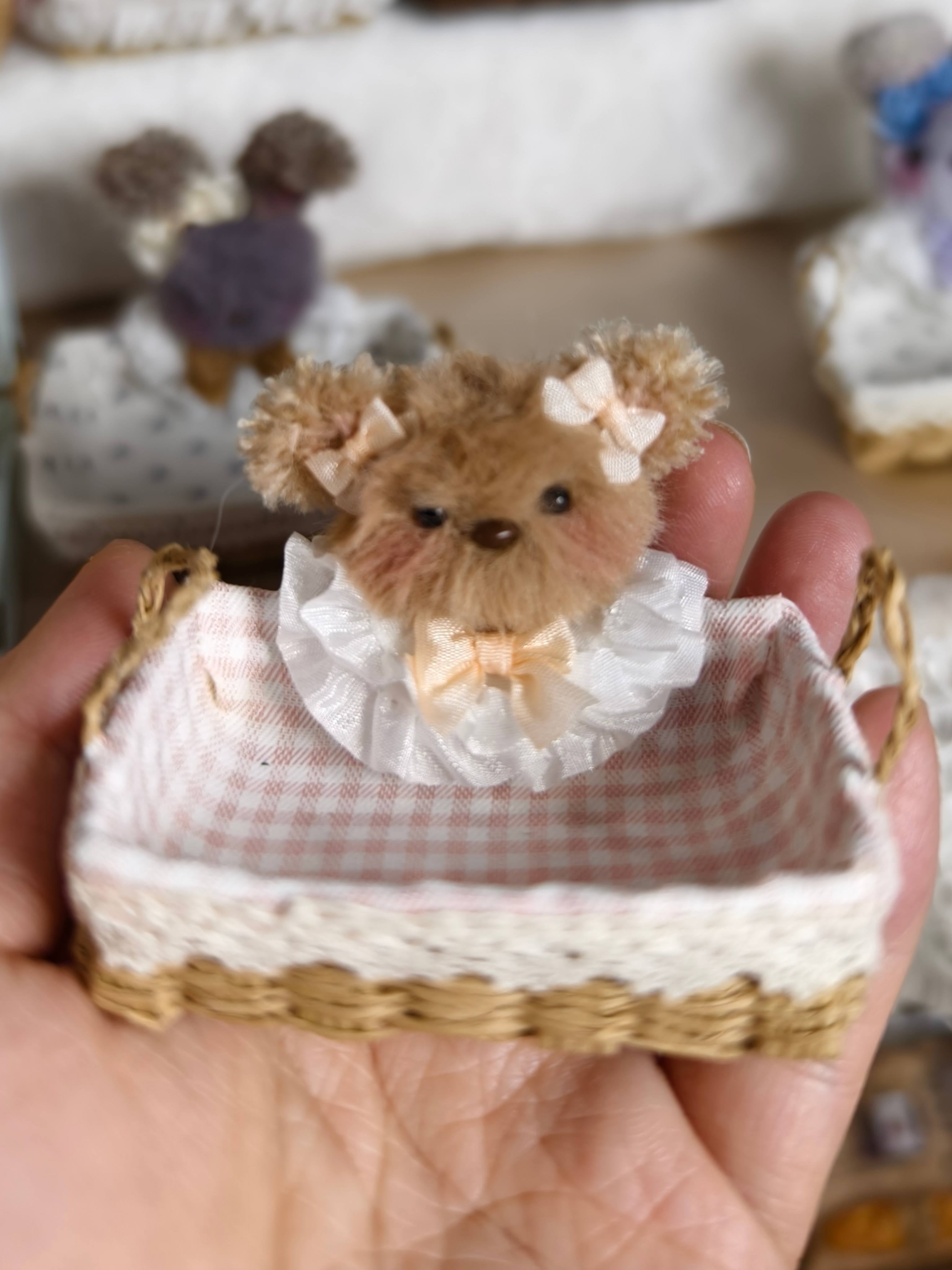 Handmade Doll Miniature, Woven Picnic Basket