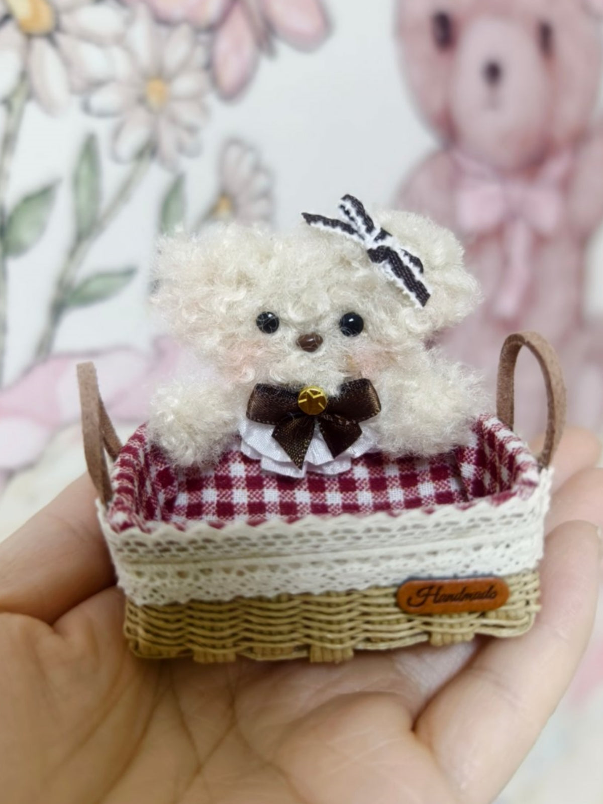 Handmade Doll Miniature, Woven Picnic Basket