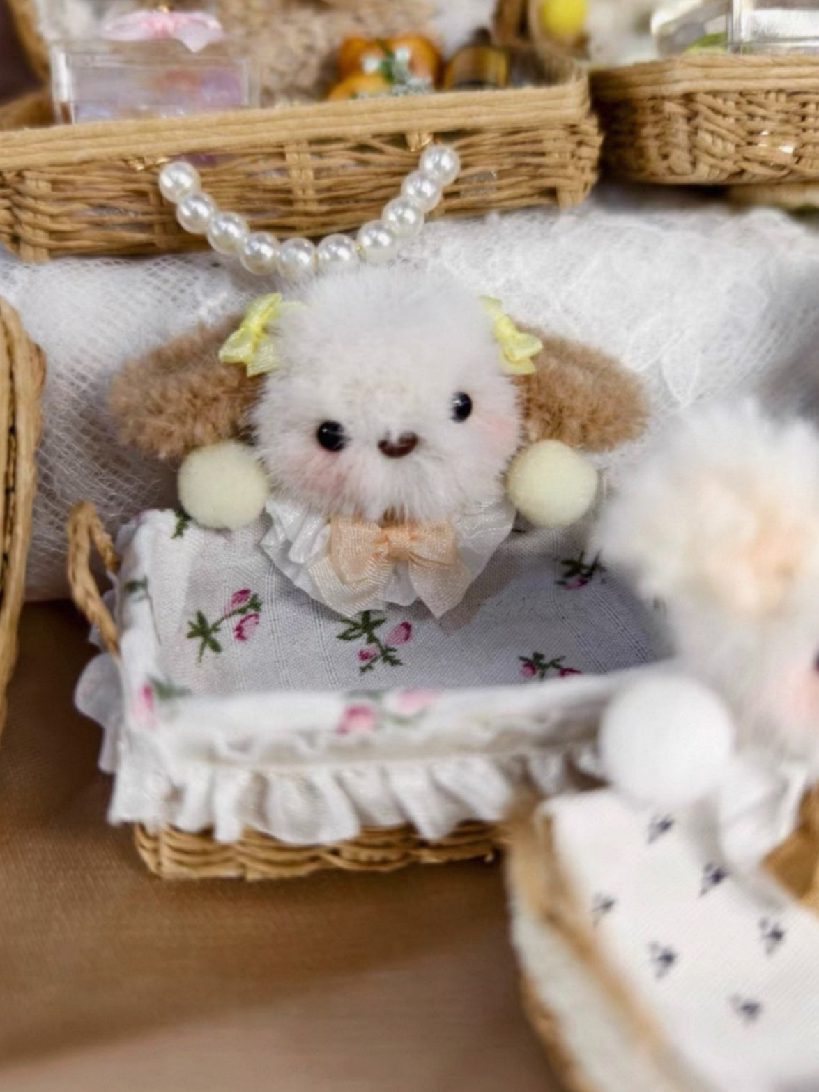 Handmade Doll Miniature, Woven Picnic Basket