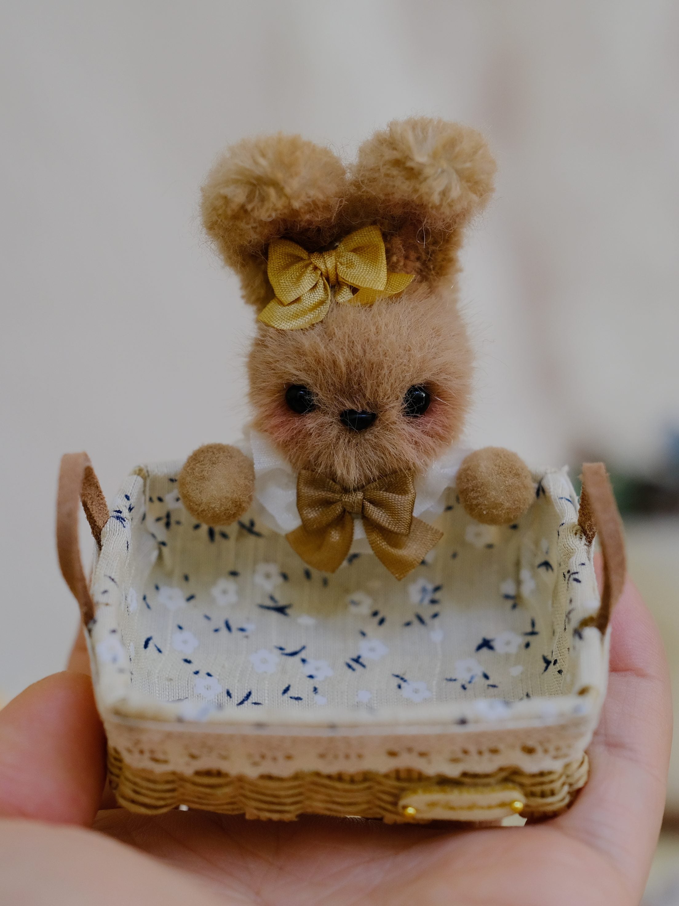 Handmade Doll Miniature, Woven Picnic Basket