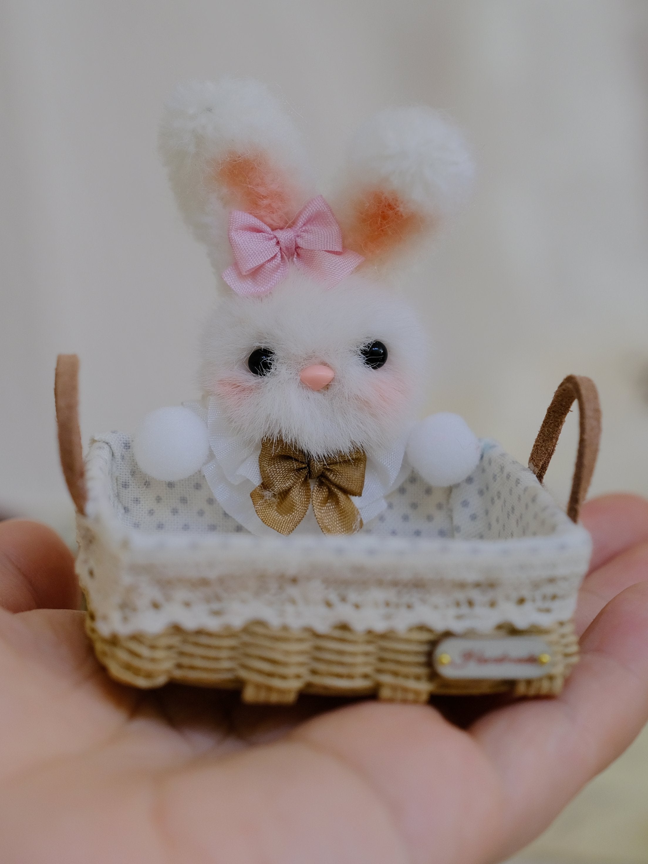Handmade Doll Miniature, Woven Picnic Basket