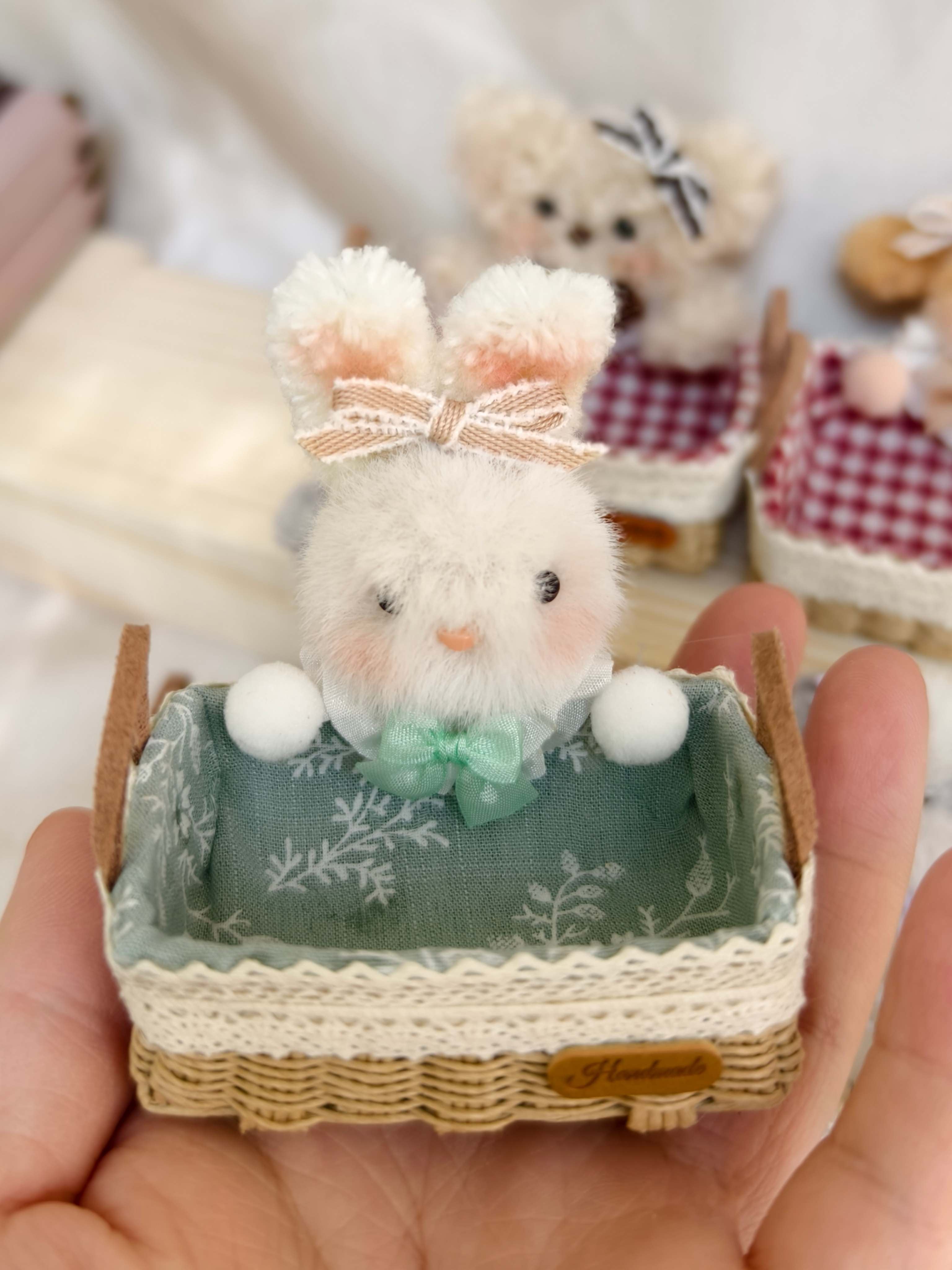 Handmade Doll Miniature, Woven Picnic Basket