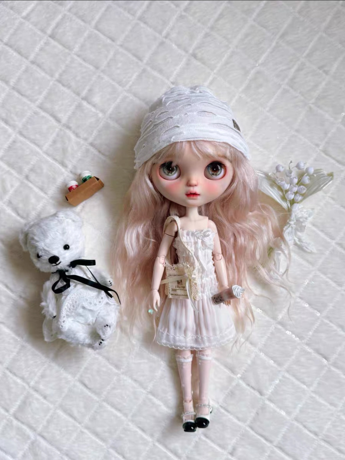 White Pleated Blythe 1/6 BJD Dress Set | ToastDoll