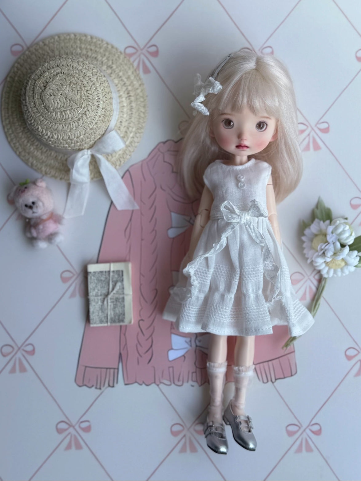 Minimal White Blythe 1/6 BJD Dress Set - Handmade Doll Clothes - ToastDoll