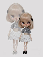 Plaid Puff Sleeve Blythe 1/6 BJD Black Outfit On Doll Display | ToastDoll