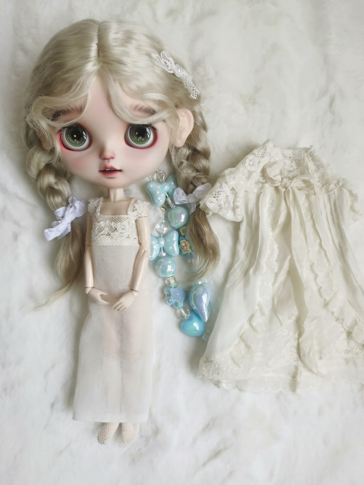 Elegant Silk Lace Blythe BJD Dress Set Full Body View | ToastDoll