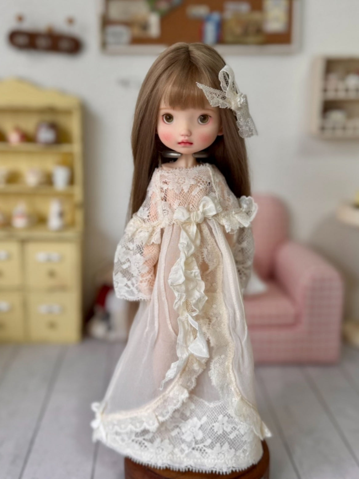 Elegant Silk Lace Blythe BJD Dress Set Front View | ToastDoll