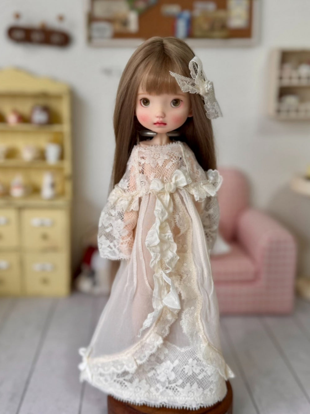 Elegant Silk Lace Blythe BJD Dress Set Front View | ToastDoll