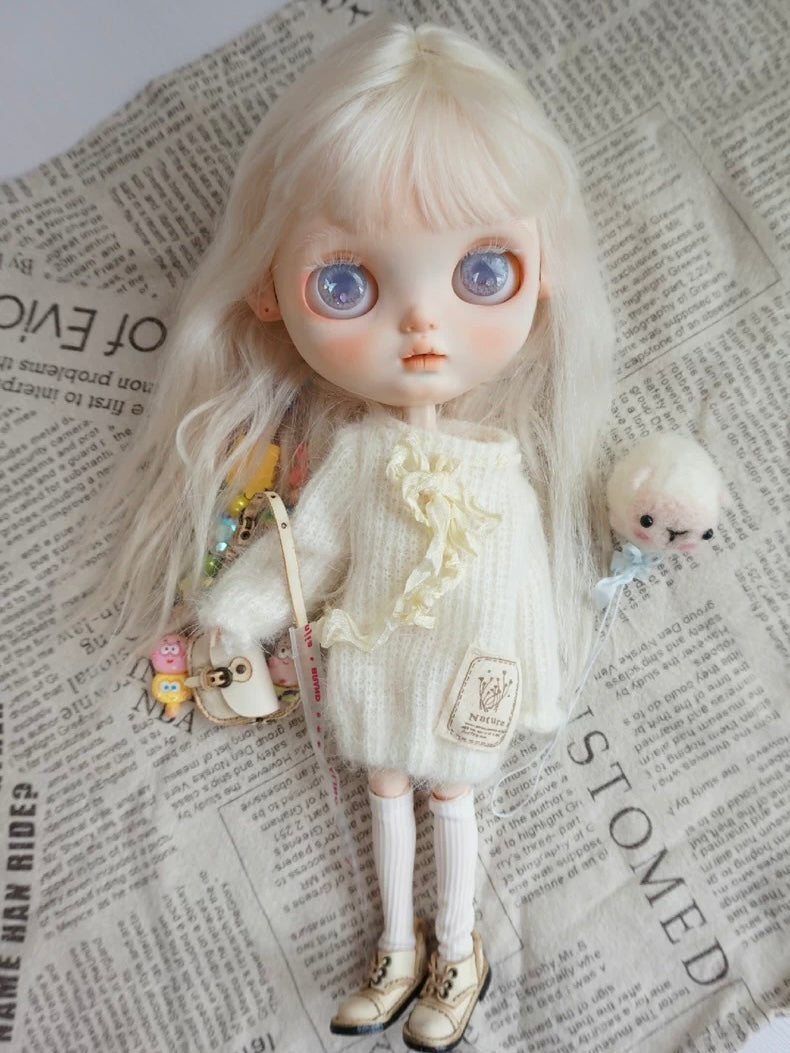 Soft White Sweater Blythe BJD Set - Handmade Doll Clothes - ToastDoll
