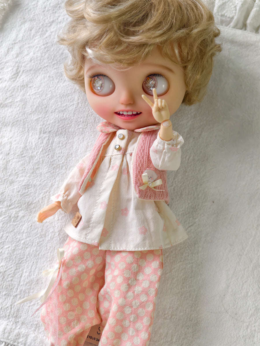 Handmade Outfit for Blythe/ Ob24/ Ob22/ 1/6 BJD, Pink Flower clothes