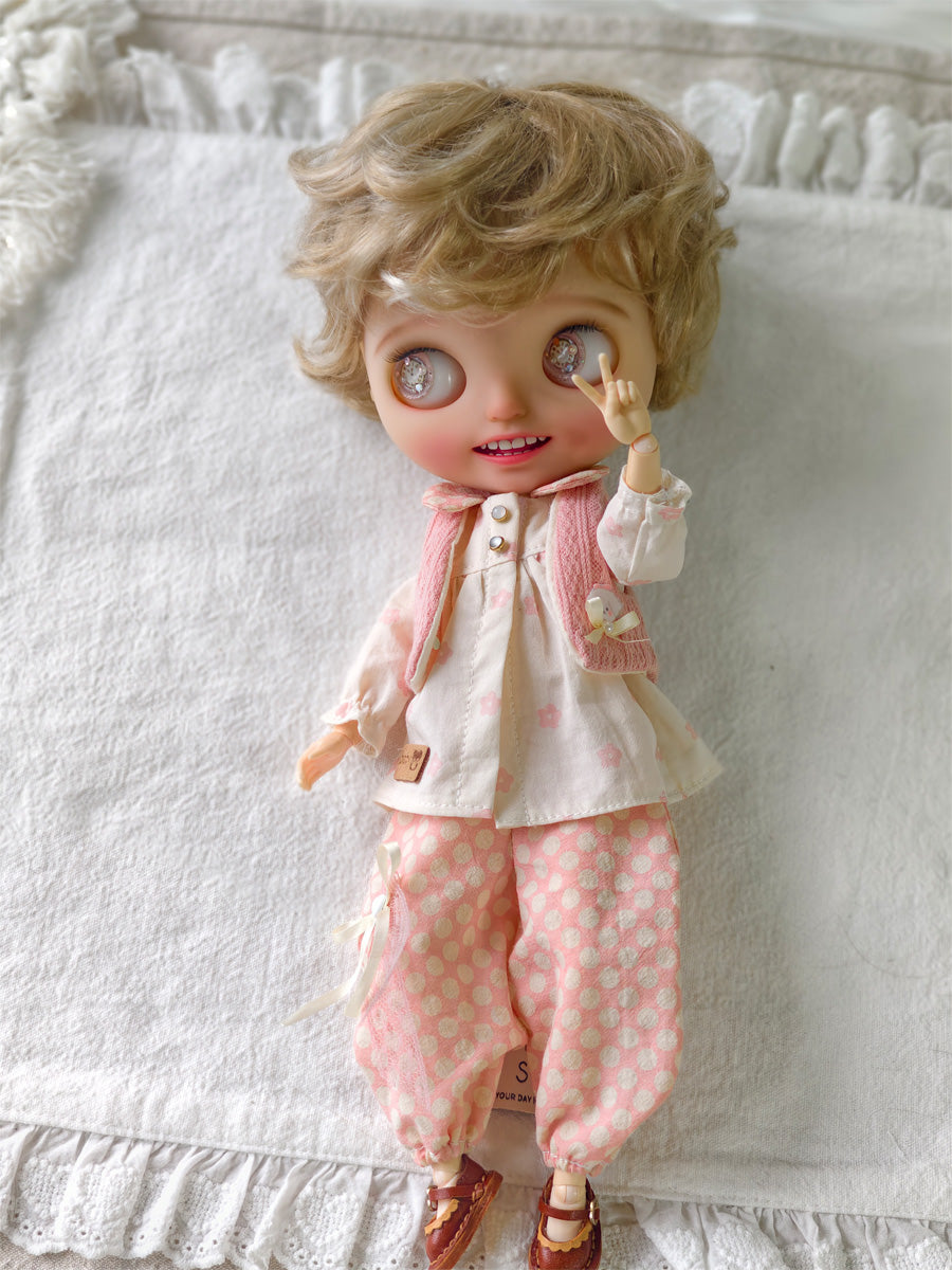 Handmade Outfit for Blythe/ Ob24/ Ob22/ 1/6 BJD, Pink Flower clothes