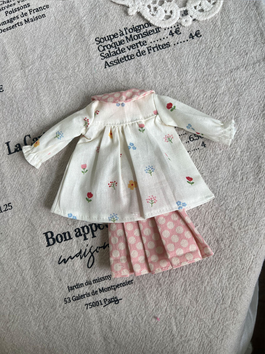 Handmade Outfit for Blythe/ Ob24/ Ob22/ 1/6 BJD, Pink Flower Dots clothes