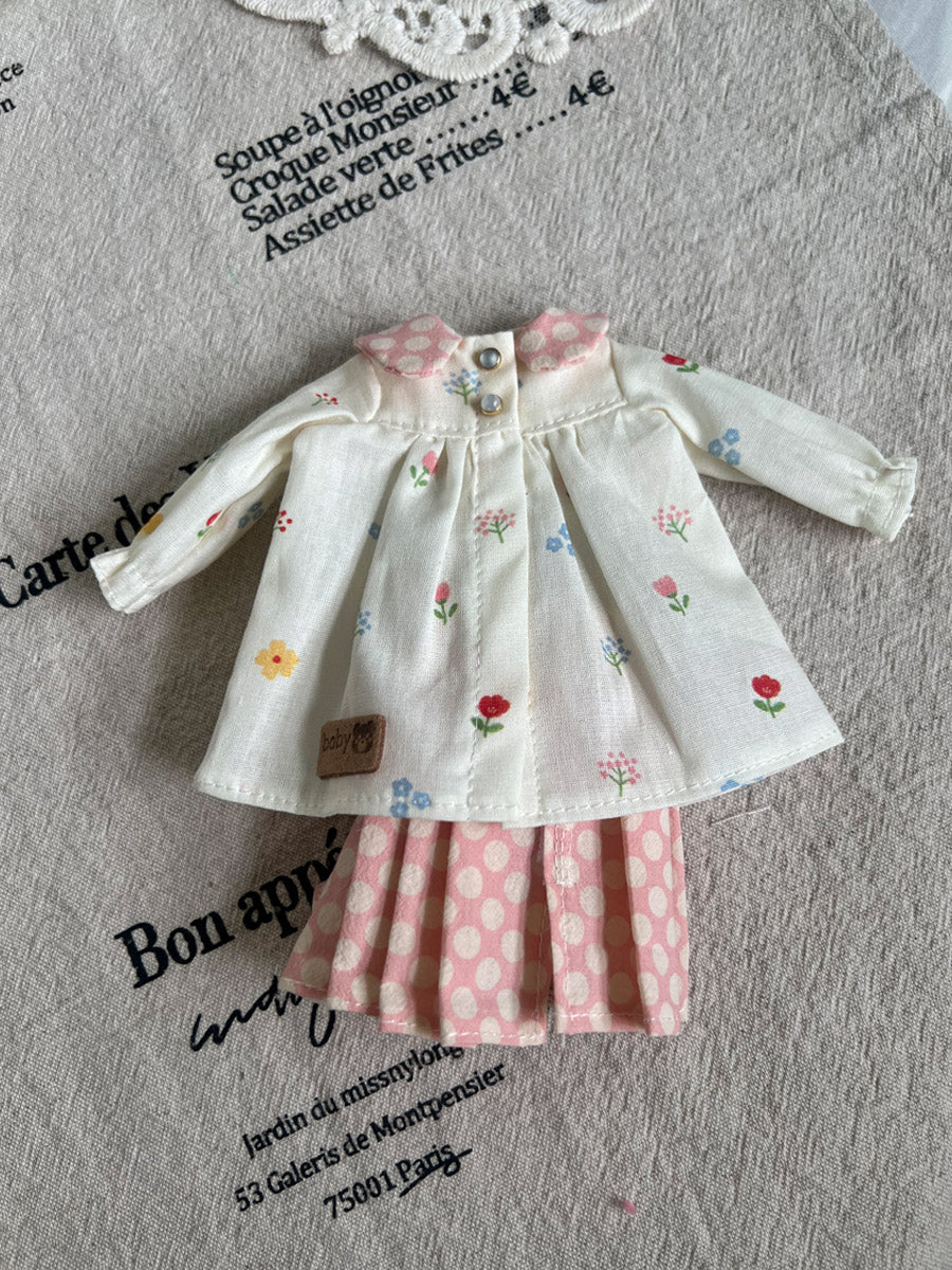 Handmade Outfit for Blythe/ Ob24/ Ob22/ 1/6 BJD, Pink Flower Dots clothes