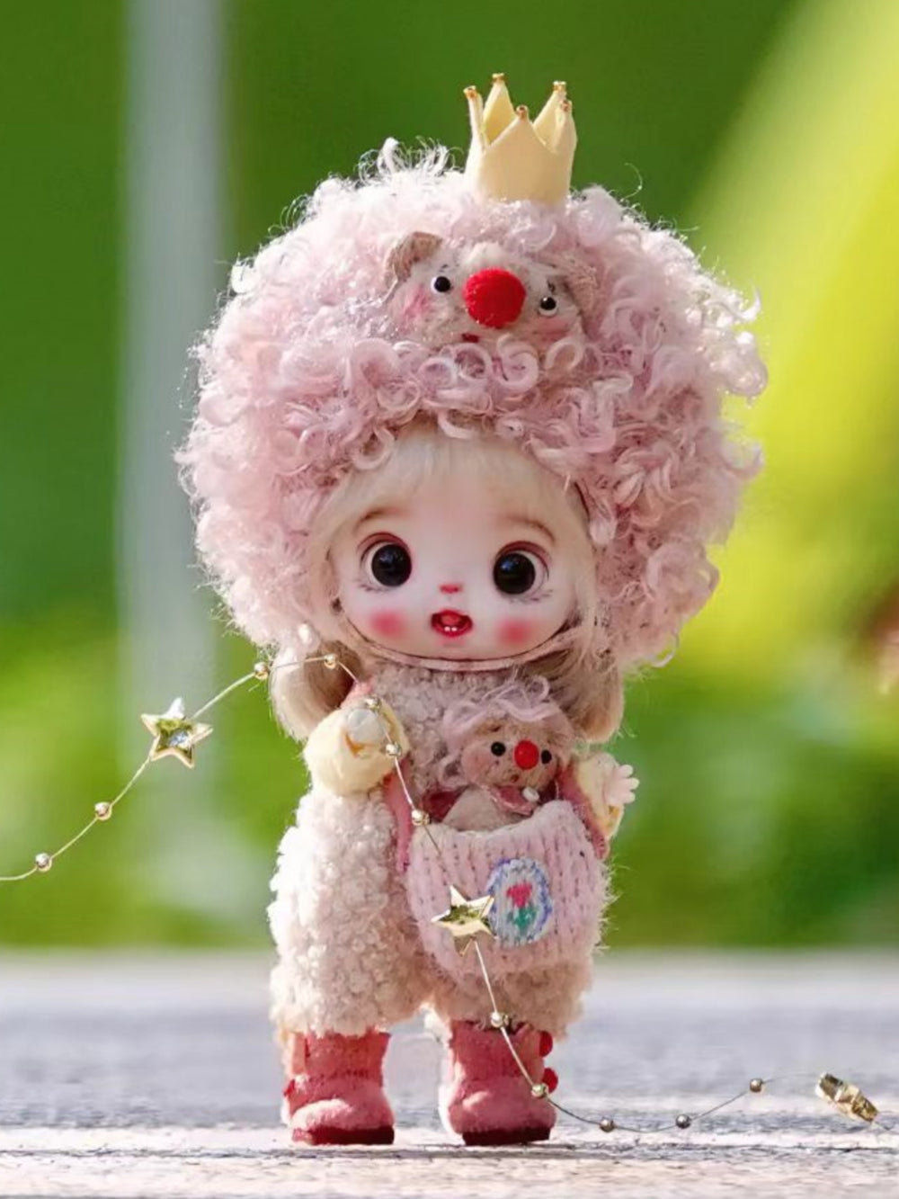 Cute Lion Costume Ob11 Pink Outfit On Doll Display | ToastDoll