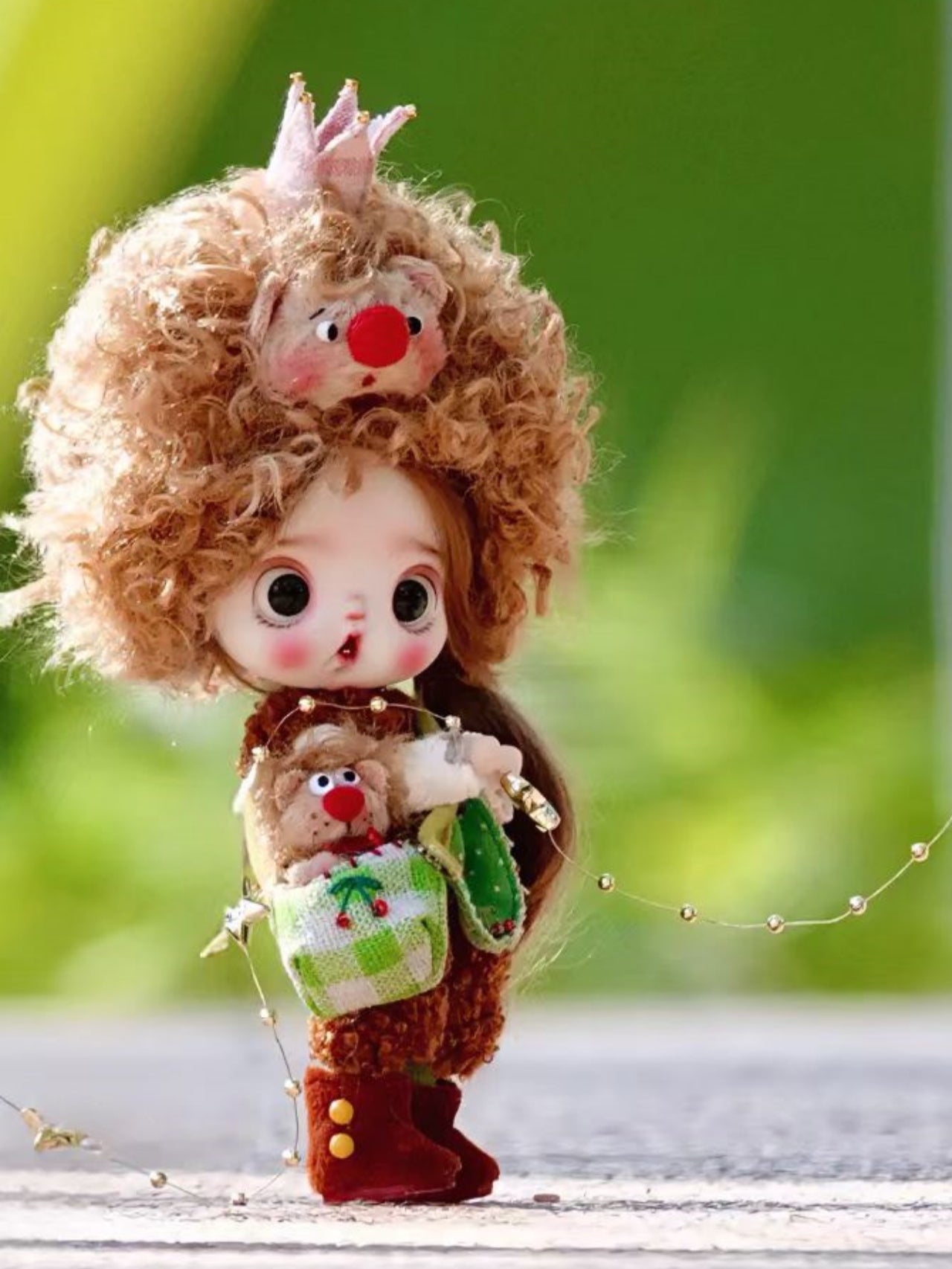 Cute Lion Costume Ob11 Brown Outfit On Doll Display | ToastDoll