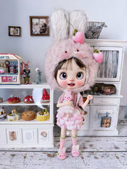 Fluffy Bunny Pink Outfit On Doll Display | ToastDoll