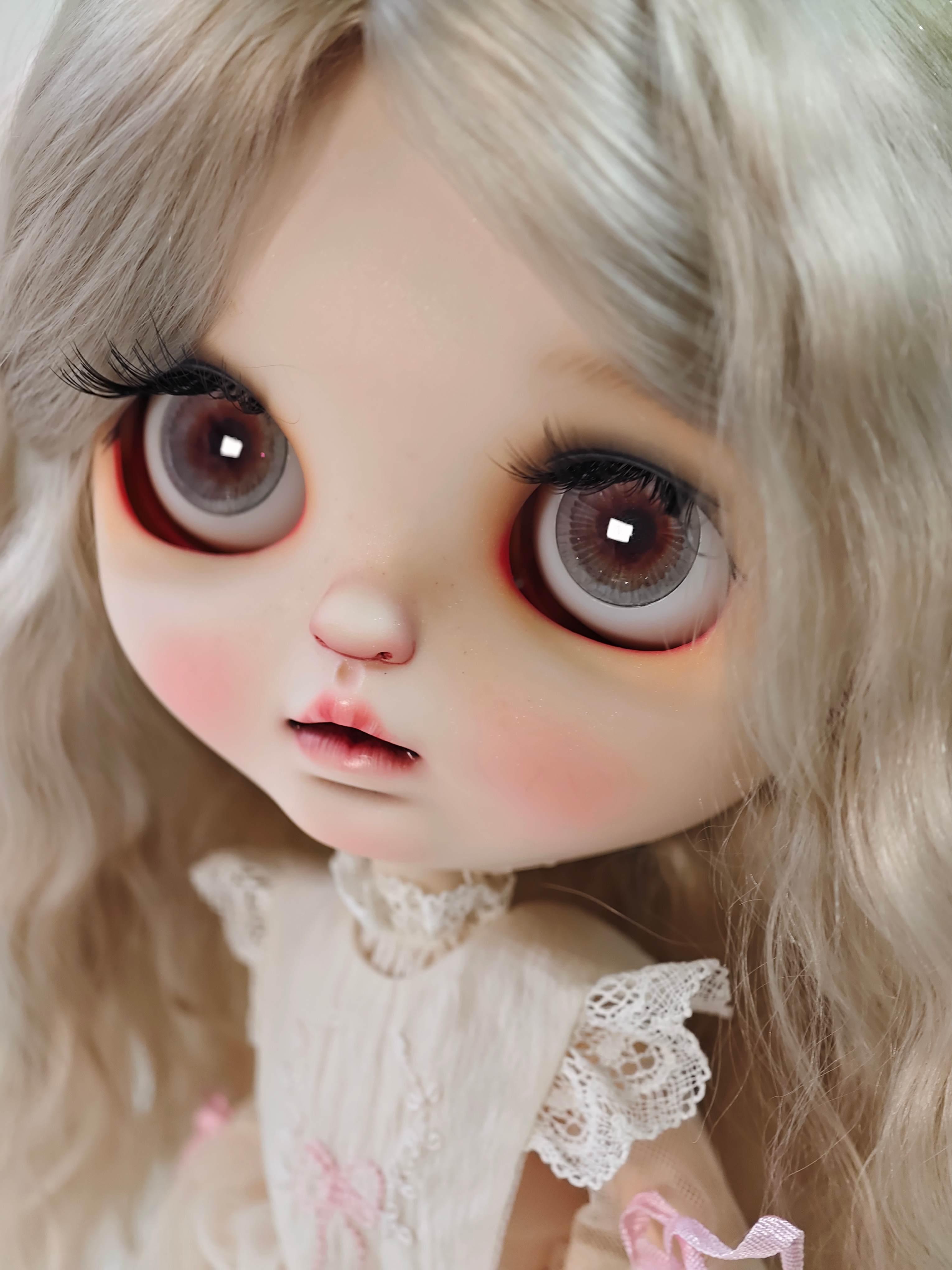Handmade Blythe Eyechips, Reddish-Brown Tone, Grey Ring