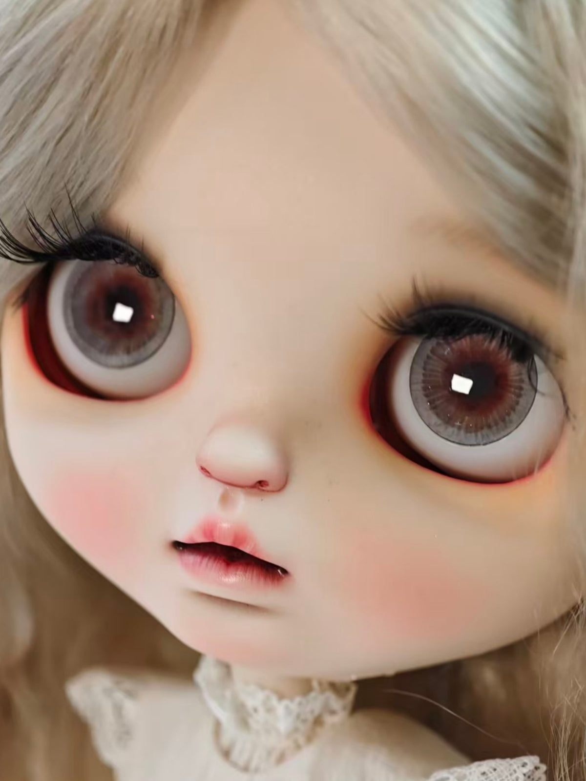 Handmade Blythe Eyechips, Reddish-Brown Tone, Grey Ring