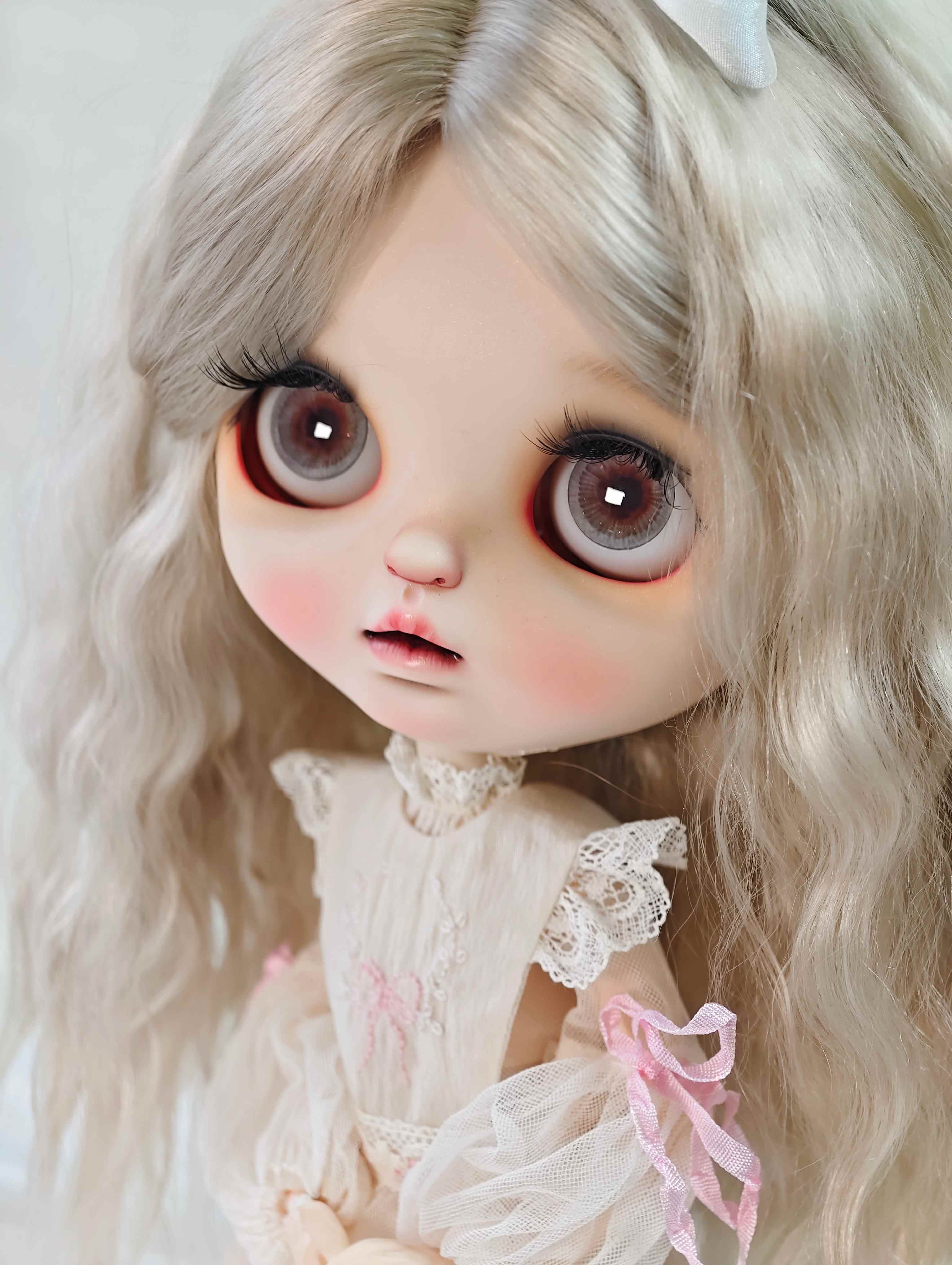Handmade Blythe Eyechips, Reddish-Brown Tone, Grey Ring