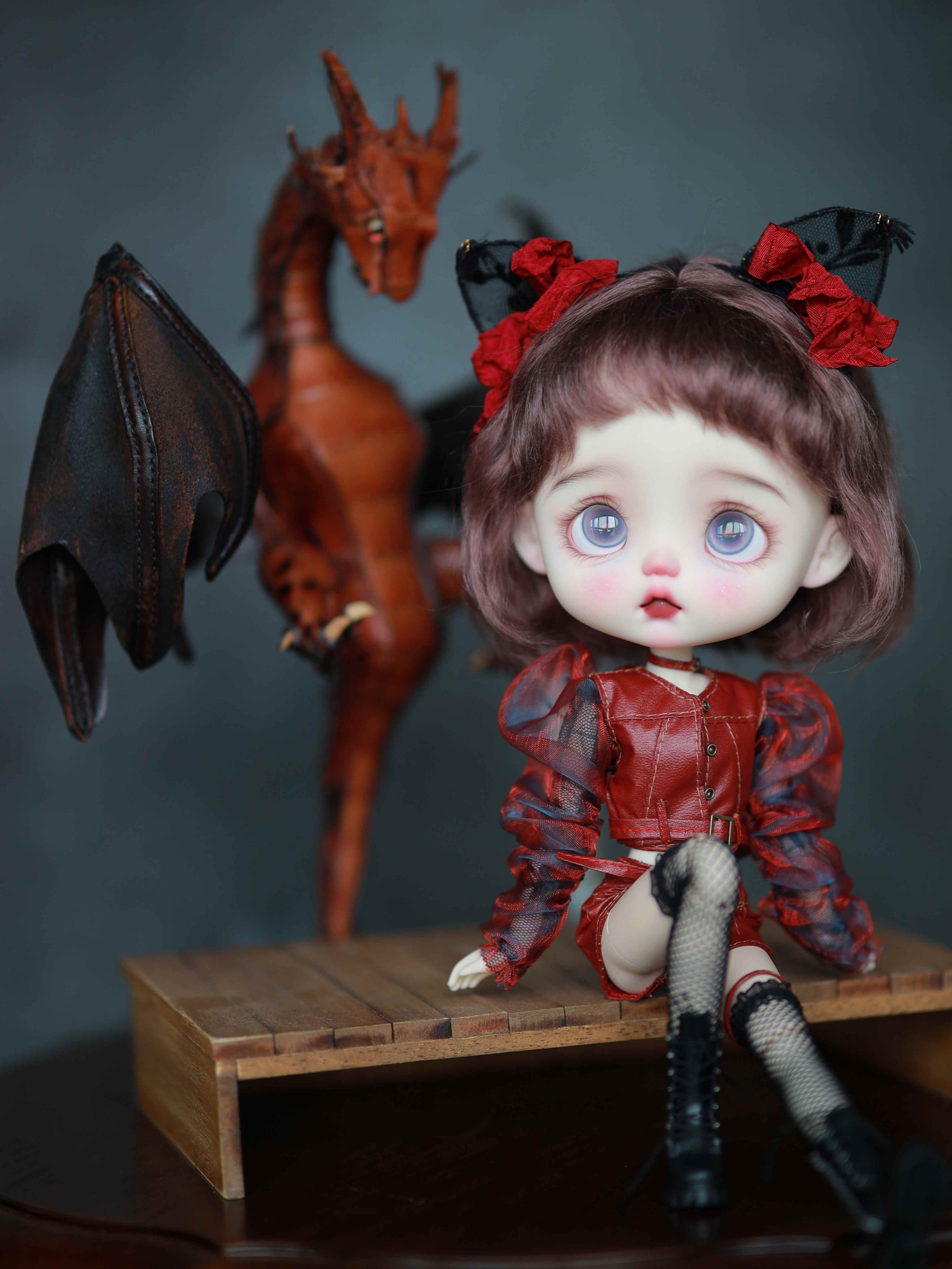 Handmade Outfit for Blythe/Pullip/Obitsu, Meow Girl Leather Jacket Set