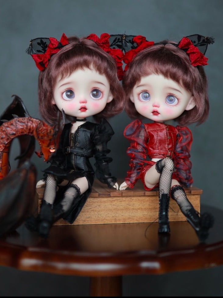 Handmade Outfit for Blythe/Pullip/Obitsu, Meow Girl Leather Jacket Set
