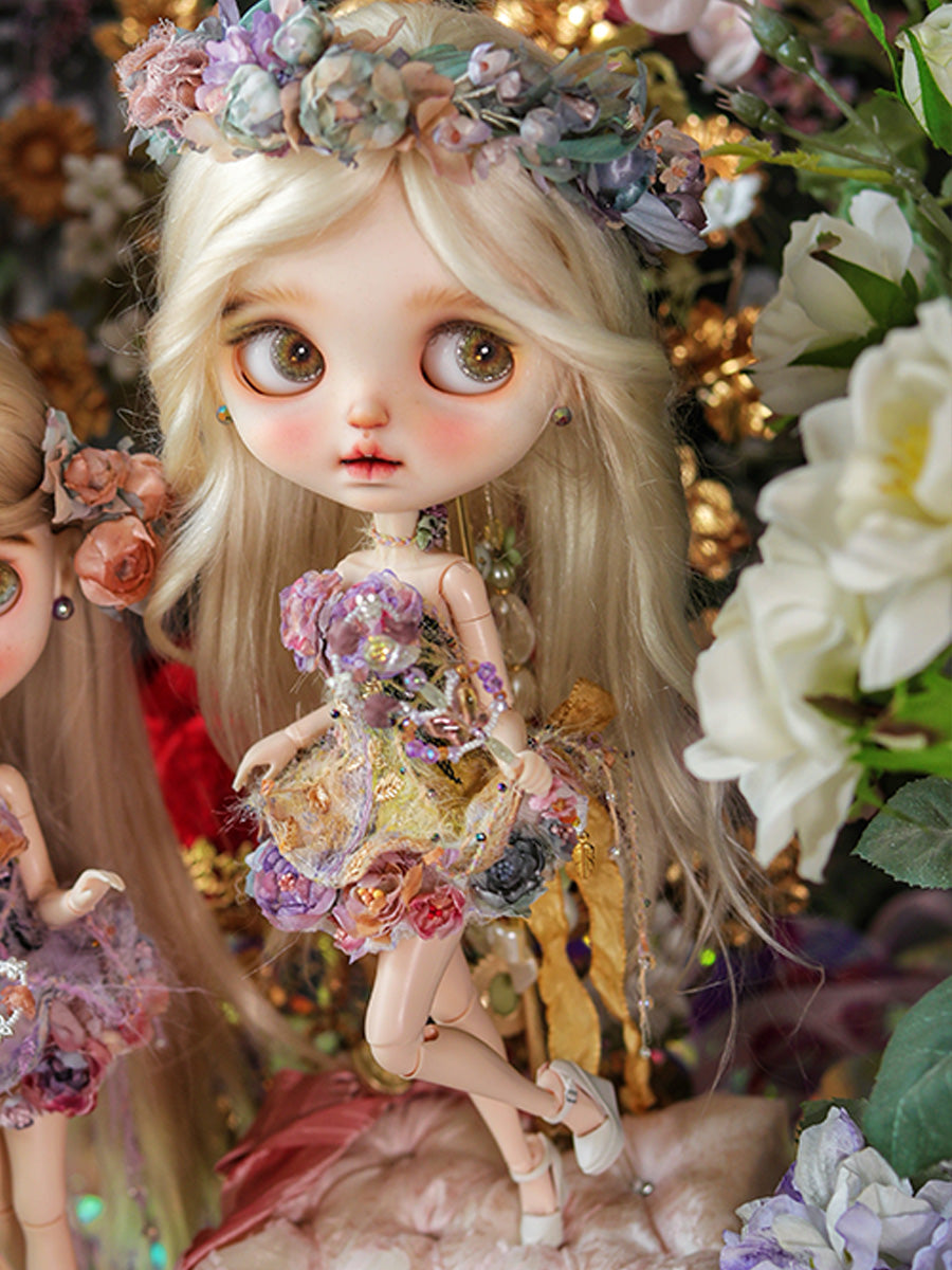 Handmade Outfit for Blythe/Pullip/Obitsu, Floral Fairy Mini Skirt Set
