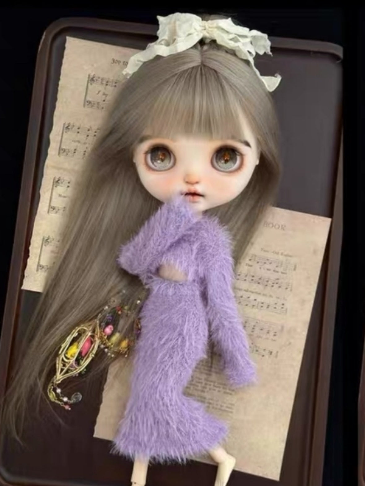 Soft Fuzzy Slim Blythe Purple Skirt Set | ToastDoll