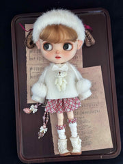 Cute Fuzzy Bear Tartan Blythe Outfit On Doll Display | ToastDoll