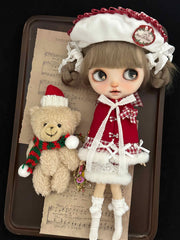 Xmas Red Winter Fur Blythe Outfit On Doll Display | ToastDoll