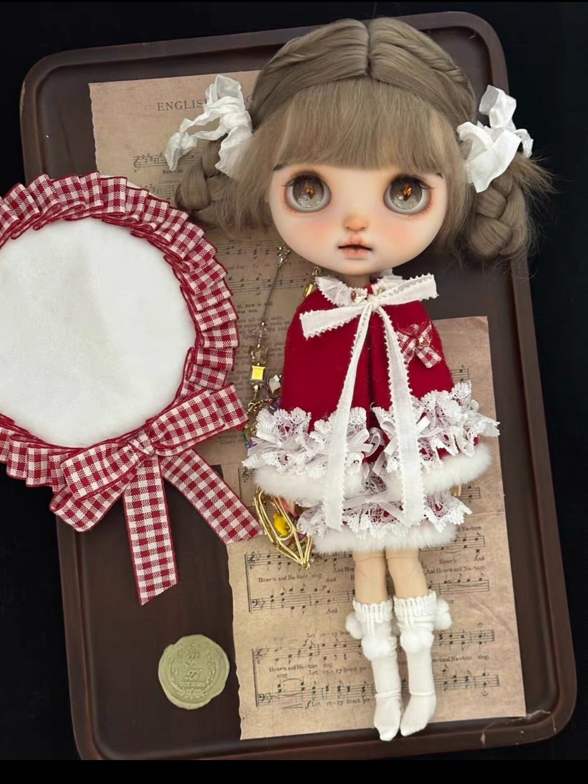 Xmas Red Winter Fur Blythe Outfit Front View | ToastDoll