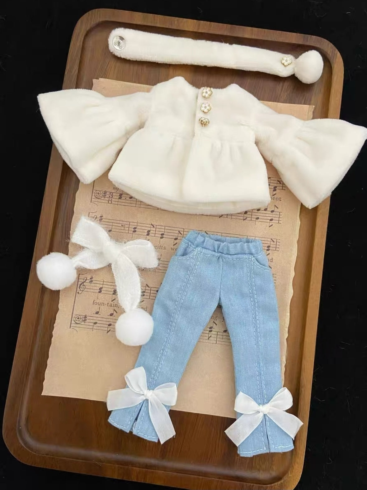 Chic Velvet Blouse Blythe Jeans Outfit Flat Lay | ToastDoll