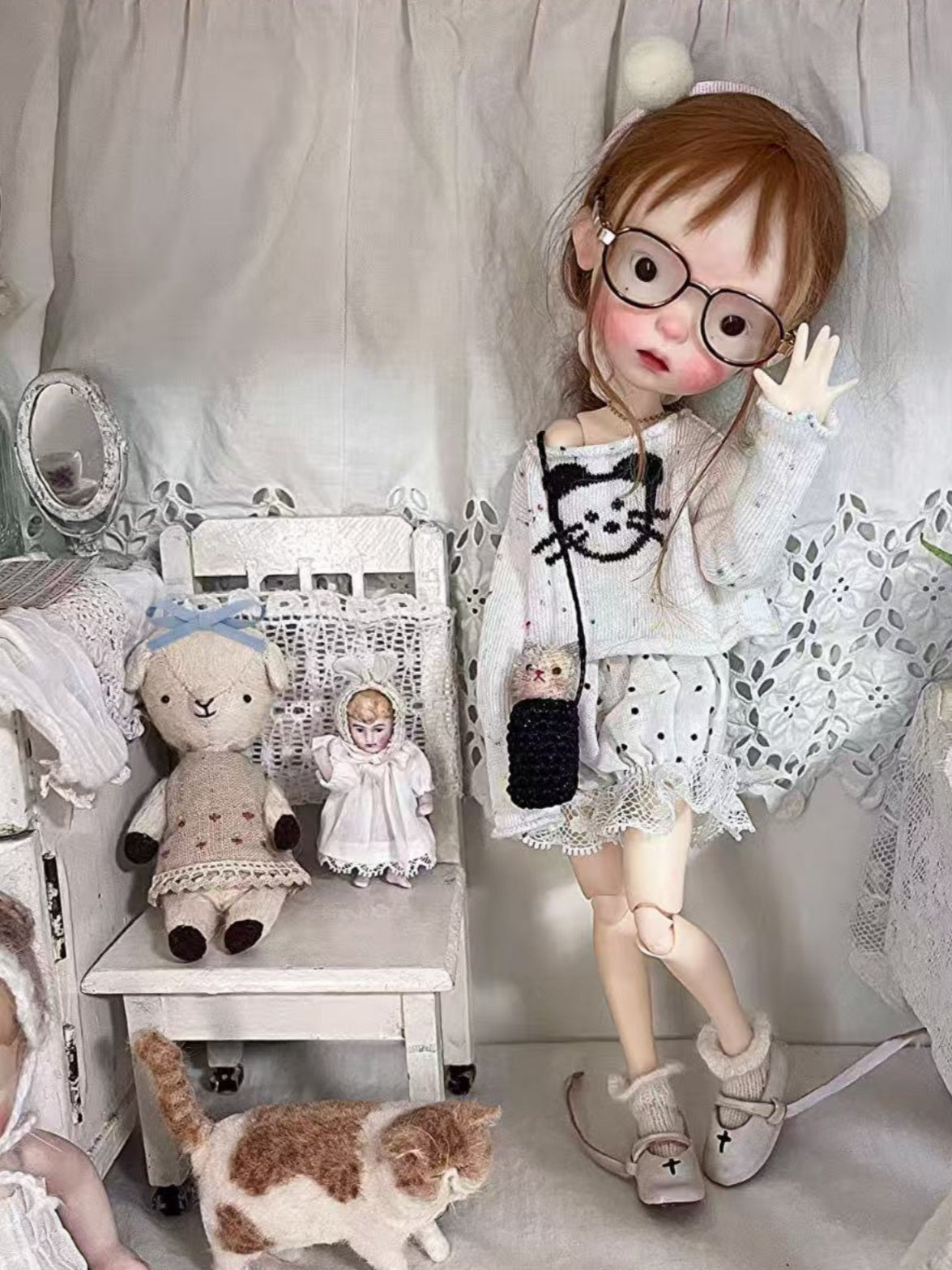 Mouse Knit Polka Dot 1/6 BJD Outfit Front View | ToastDoll