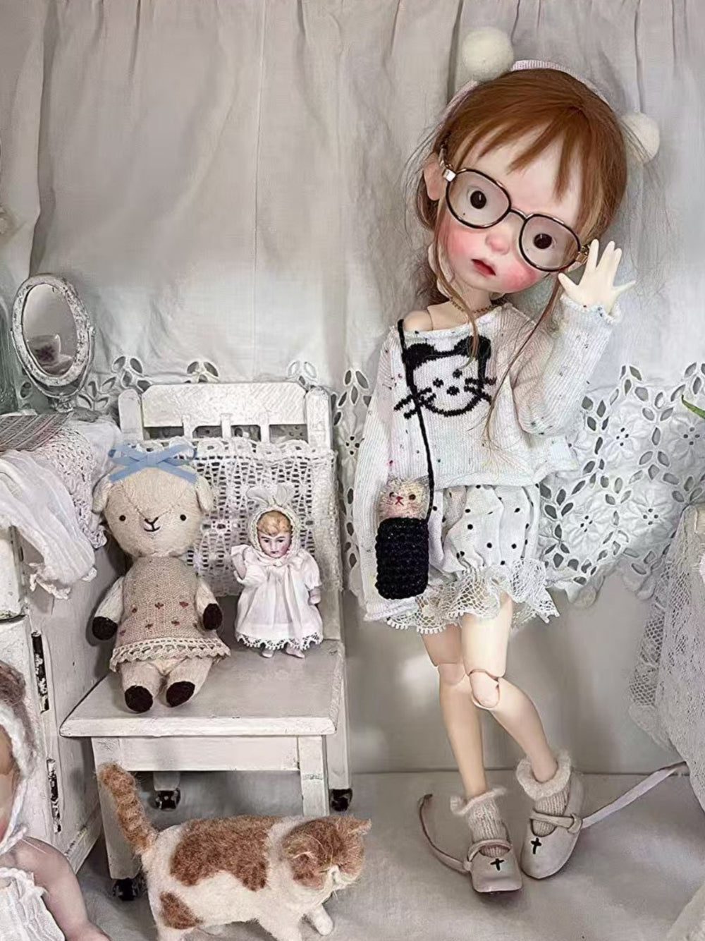 Mouse Knit Polka Dot 1/6 BJD Outfit Front View | ToastDoll