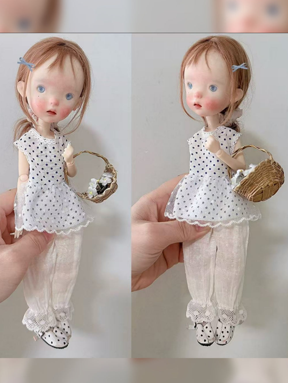 Mesh Tulle Layering Blythe BJD Blue Dot Outfit On Doll Display | ToastDoll