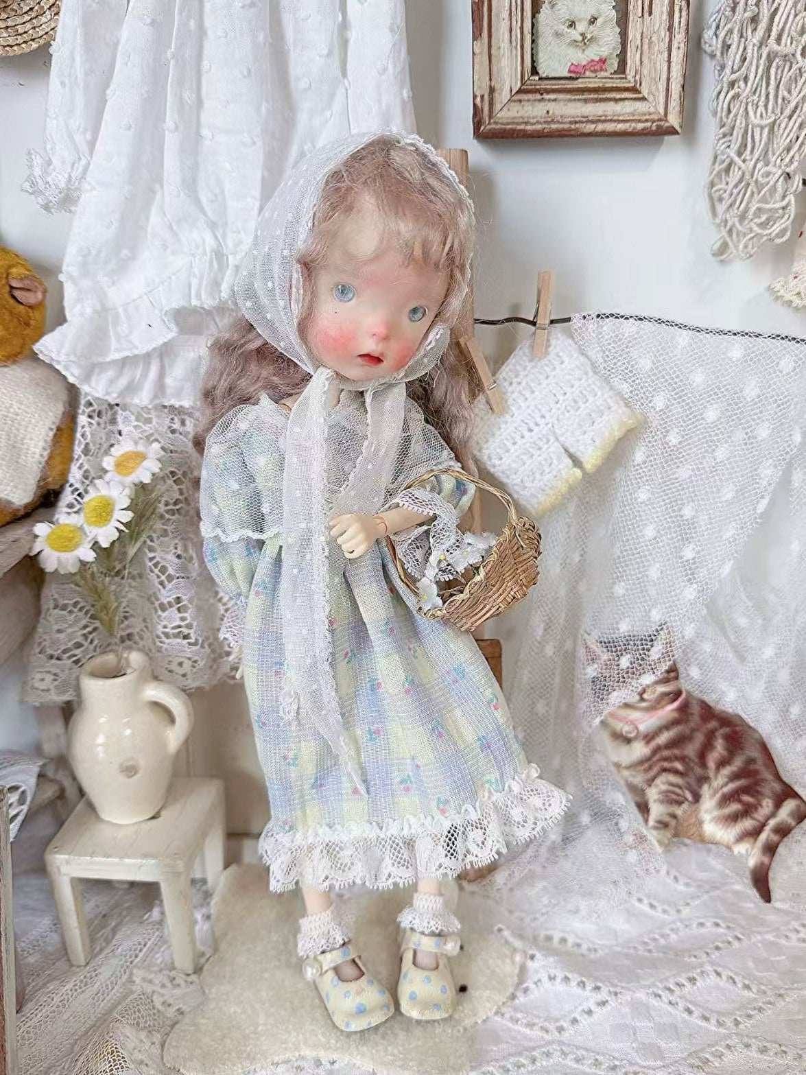 Blue Plaid Floral Blythe BJD Dress Set | ToastDoll