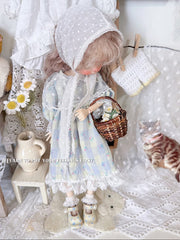 Blue Plaid Floral Blythe BJD Dress Set On Doll Display | ToastDoll