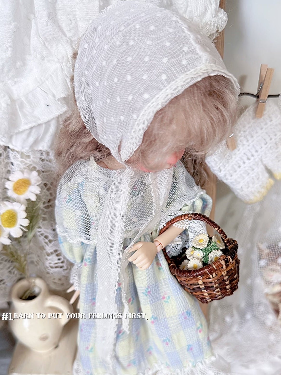Blue Plaid Floral Blythe BJD Dress Set Close-up | ToastDoll