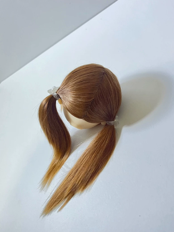 Brown Blonde BJD Pigtails Wig - Handmade Doll Hair - ToastDoll