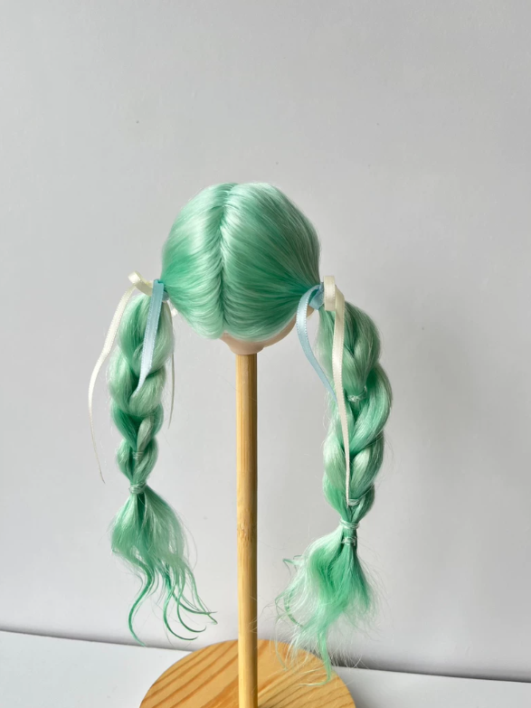 Mint Green Braided Side Pony BJD Wig - Handmade Doll Hair - ToastDoll