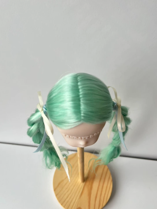 Mint Green Braided Side Pony BJD Wig - Handmade Doll Hair - ToastDoll
