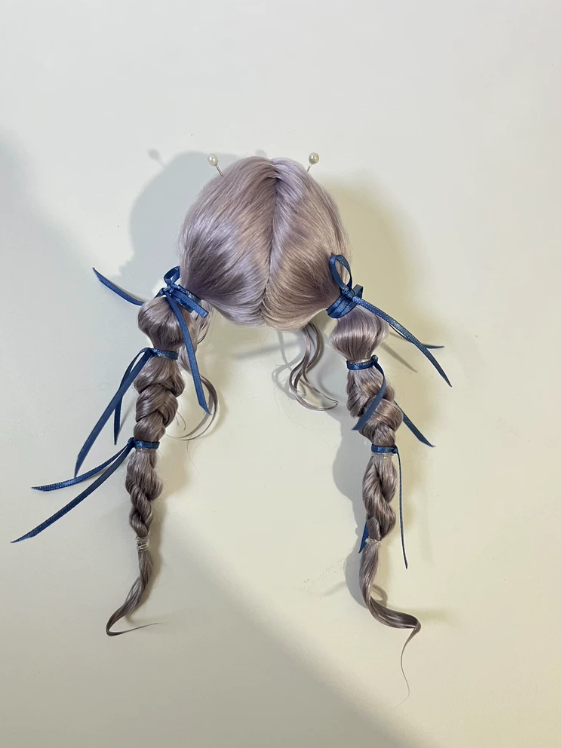 Purple Braided Pigtails BJD Wig - Handmade Doll Hair - ToastDoll